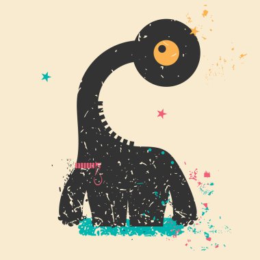 Cute monster on retro grunge