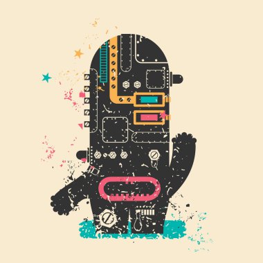 Cute monster on retro grunge