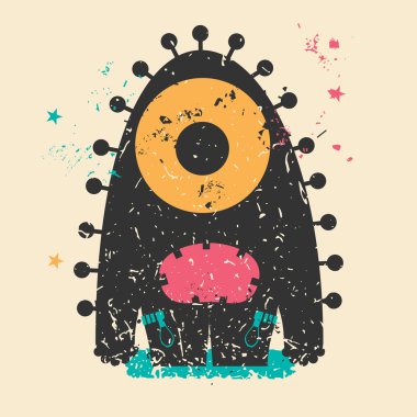 Cute monster on retro grunge