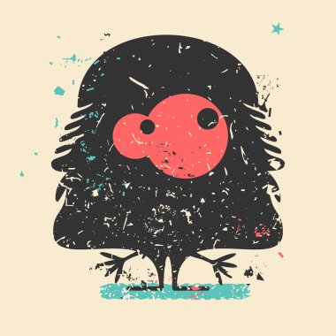 Cute monster on retro grunge