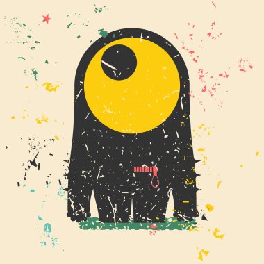 Cute monster on retro grunge