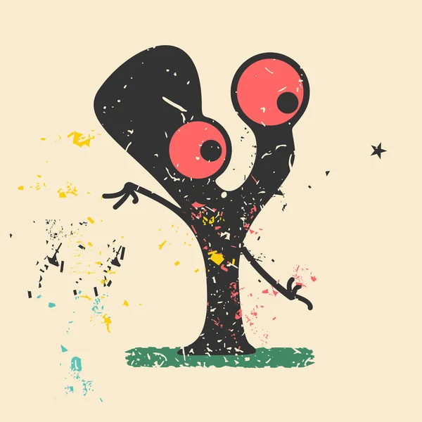 Cute monster on retro grunge — Stock vektor