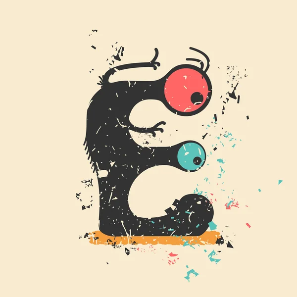 Cute monster on retro grunge — 图库矢量图片