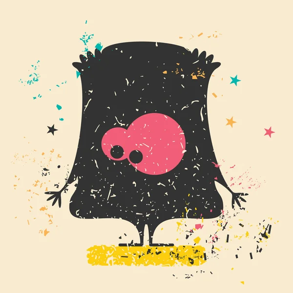 Cute monster on retro grunge — Stockvector