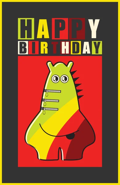 Grattis på födelsedagen inbjudningskort med söta monster — Stock vektor