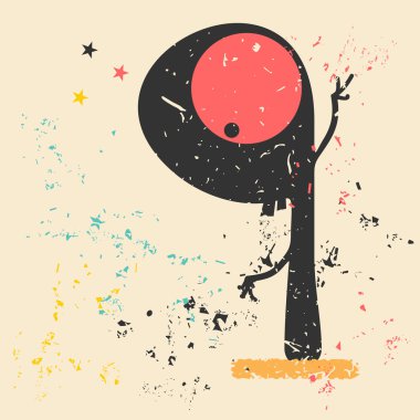 Retro grunge arka plan üzerinde sevimli canavar.