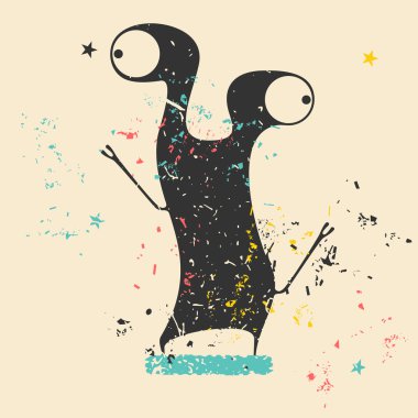 Retro grunge arka plan üzerinde sevimli canavar.