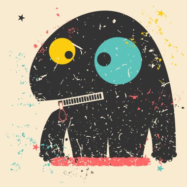 Retro grunge arka plan üzerinde sevimli canavar.