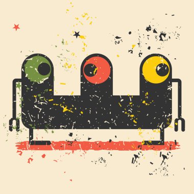 Retro grunge arka plan üzerinde sevimli canavar.