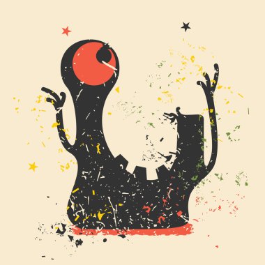 Retro grunge arka plan üzerinde sevimli canavar.