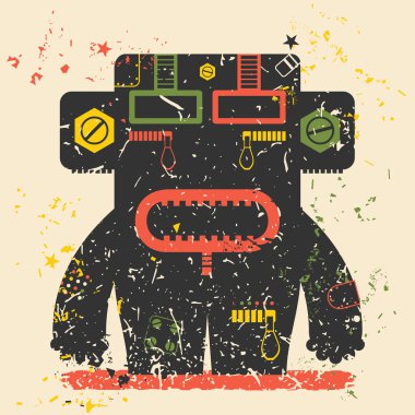 Retro grunge arka plan üzerinde sevimli canavar.