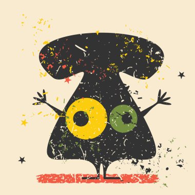 Retro grunge arka plan üzerinde sevimli canavar.