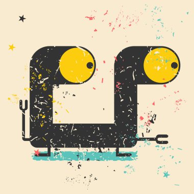 Retro grunge arka plan üzerinde sevimli canavar.