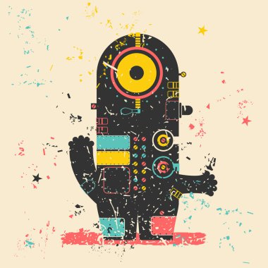 Retro grunge arka plan üzerinde sevimli canavar.