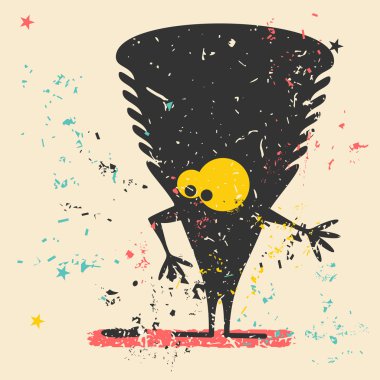 Retro grunge arka plan üzerinde sevimli canavar.