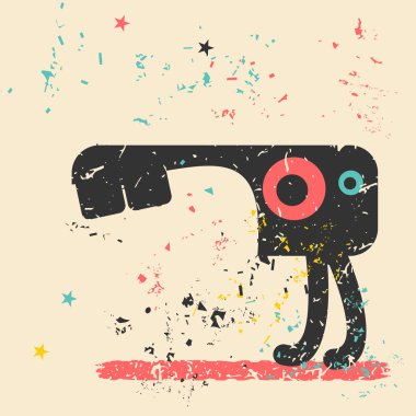 Retro grunge arka plan üzerinde sevimli canavar.