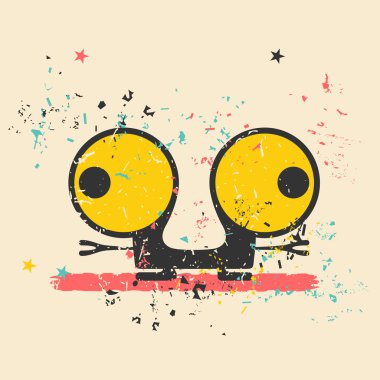 Retro grunge arka plan üzerinde sevimli canavar.