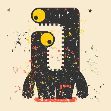 Retro grunge arka plan üzerinde sevimli canavar.