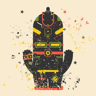 Retro grunge arka plan üzerinde sevimli canavar.