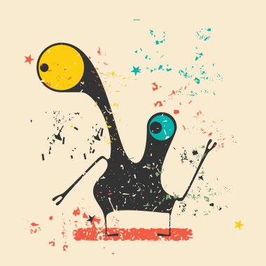 Retro grunge arka plan üzerinde sevimli canavar.