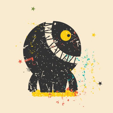 Retro grunge arka plan üzerinde sevimli canavar.