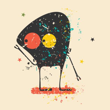 Retro grunge arka plan üzerinde sevimli canavar.