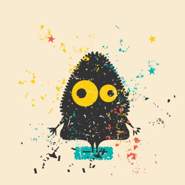 Retro grunge arka plan üzerinde sevimli canavar.