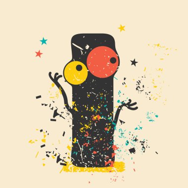 Retro grunge arka plan üzerinde sevimli canavar.