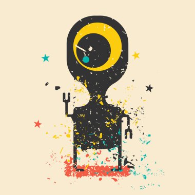 Retro grunge arka plan üzerinde sevimli canavar.