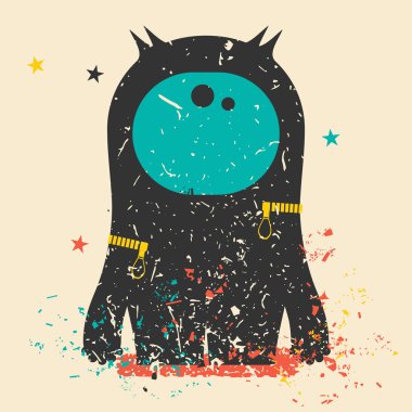 Retro grunge arka plan üzerinde sevimli canavar.