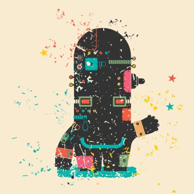 Retro grunge arka plan üzerinde sevimli canavar.