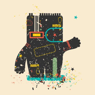 Retro grunge arka plan üzerinde sevimli canavar.