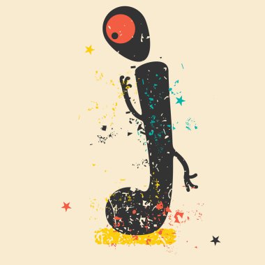 Retro grunge arka plan üzerinde sevimli canavar.