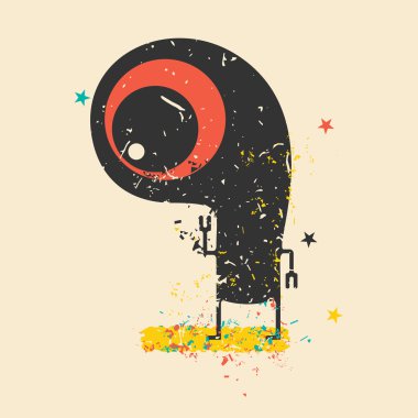 Retro grunge arka plan üzerinde sevimli canavar.