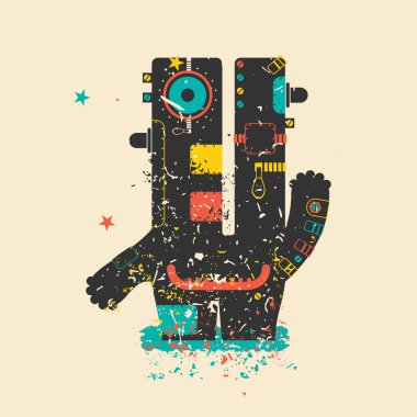 Retro grunge arka plan üzerinde sevimli canavar.