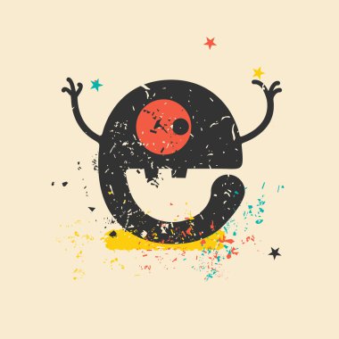 Retro grunge arka plan üzerinde sevimli canavar.