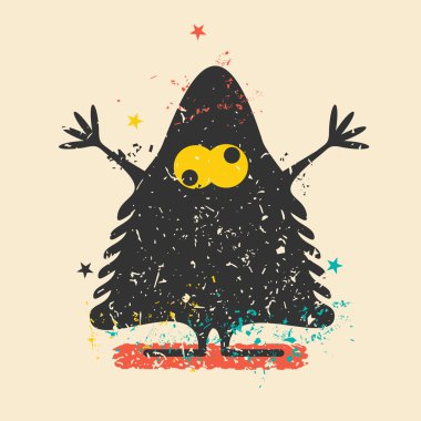 Retro grunge arka plan üzerinde sevimli canavar.