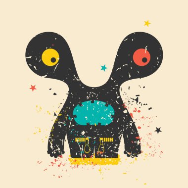 Retro grunge arka plan üzerinde sevimli canavar.