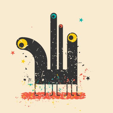 Retro grunge arka plan üzerinde sevimli canavar.