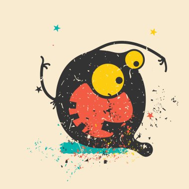 Retro grunge arka plan üzerinde sevimli canavar.