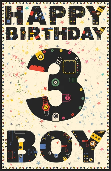 Feliz cartão de aniversário. Feliz aniversário menino 3 ano . — Vetor de Stock