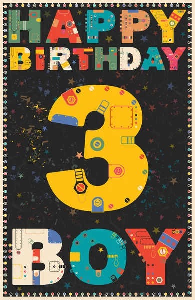 Feliz tarjeta de cumpleaños. Feliz cumpleaños niño 3 año . — Archivo Imágenes Vectoriales