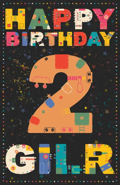 Feliz cartão de aniversário. Feliz aniversário menina 2 ano . —  Vetores de Stock