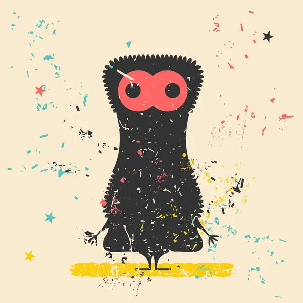 Cute monster on retro grunge background. — Stock Vector