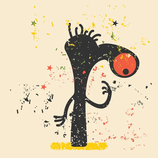 Schattig monster op retro grunge achtergrond. — Stockvector