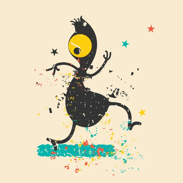 Monstruo lindo sobre fondo grunge retro . — Vector de stock