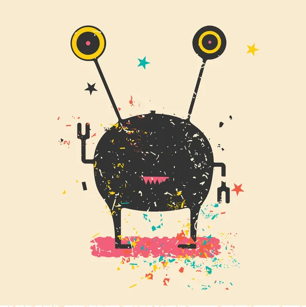 Cute monster on retro grunge background. — Stock Vector