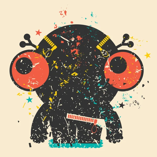 Monstruo lindo sobre fondo grunge retro . — Vector de stock