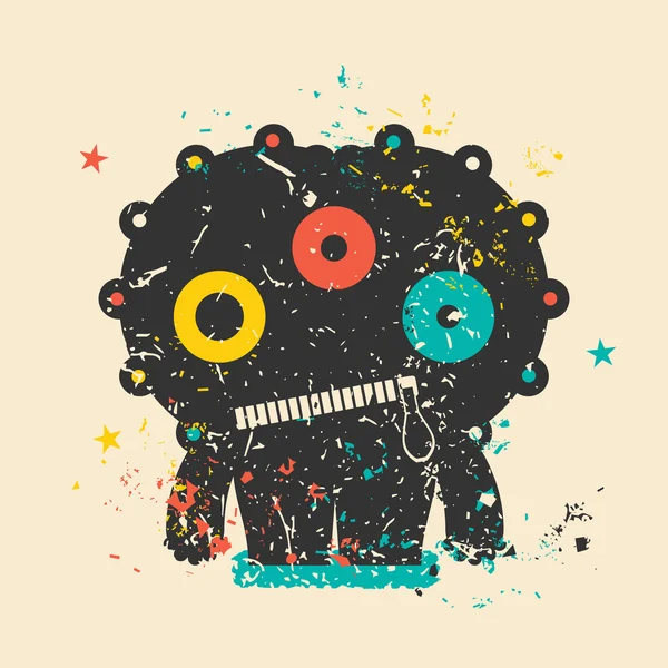 Cute monster on retro grunge background. — Stock Vector