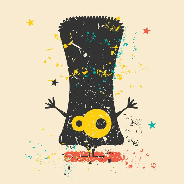 Schattig monster op retro grunge achtergrond. — Stockvector